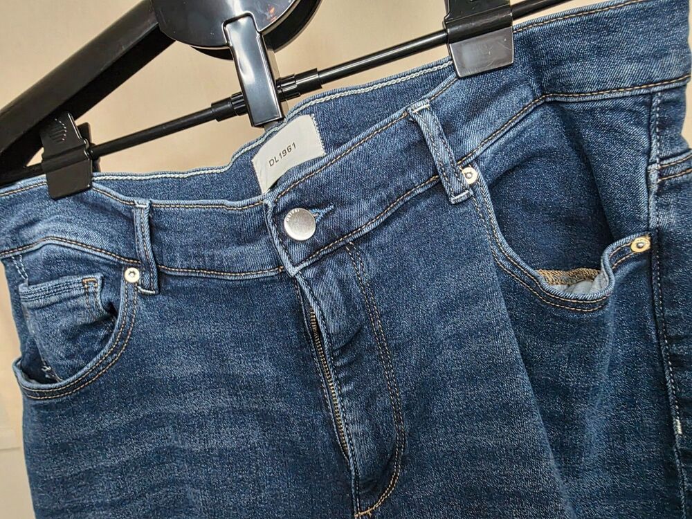 DL1961 Bridget Boot Jeans | Size 33 | High Rise Dark Wash Raw Hem | 34.75 Inseam - Picture 5 of 16